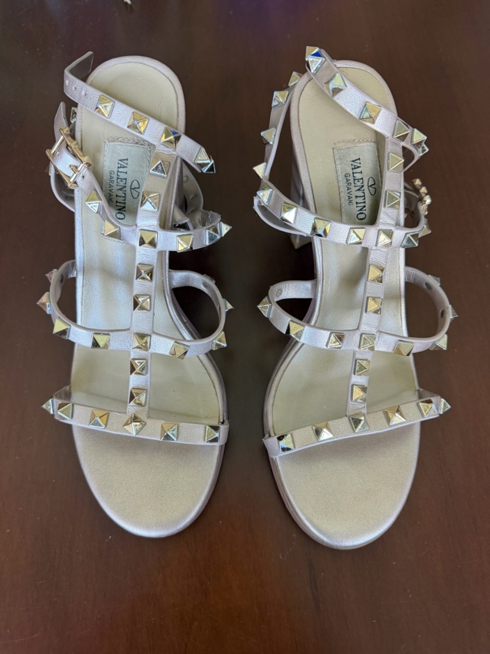 Valentino Garavani Metallic Blush Nude Rockstud Strappy Sandals